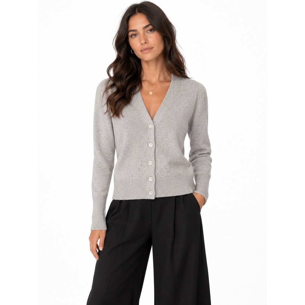 Wilfred Aritzia Thais Cardigan Heather Grey Merino Wool V-Neck Sweater XS